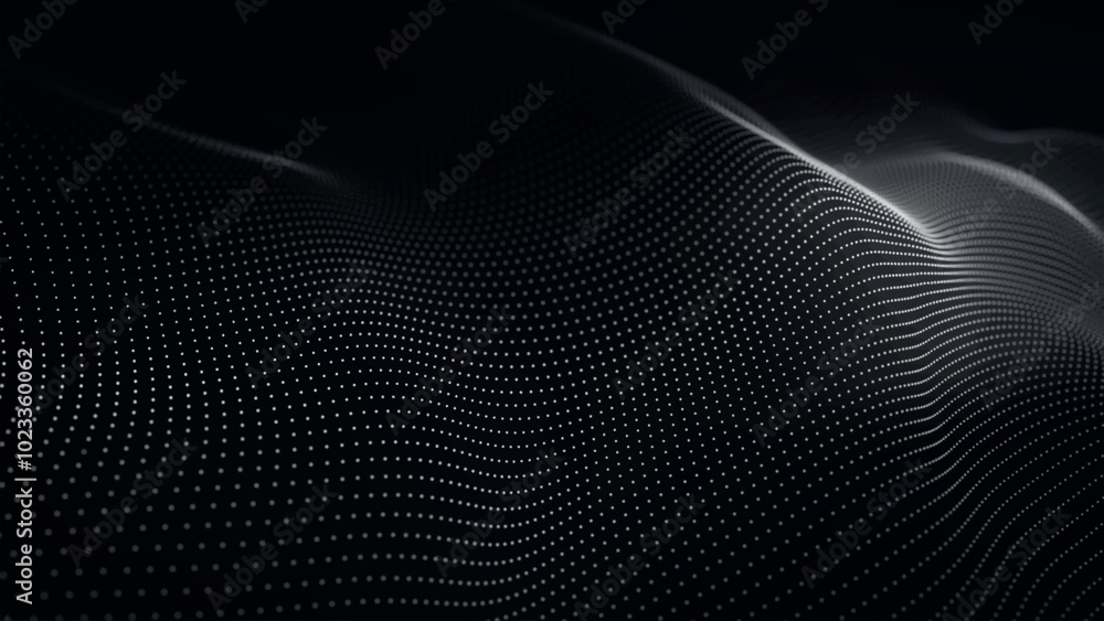 Poster futuristic point wave of particles. visualization of sound waves. technology or science banner. abst