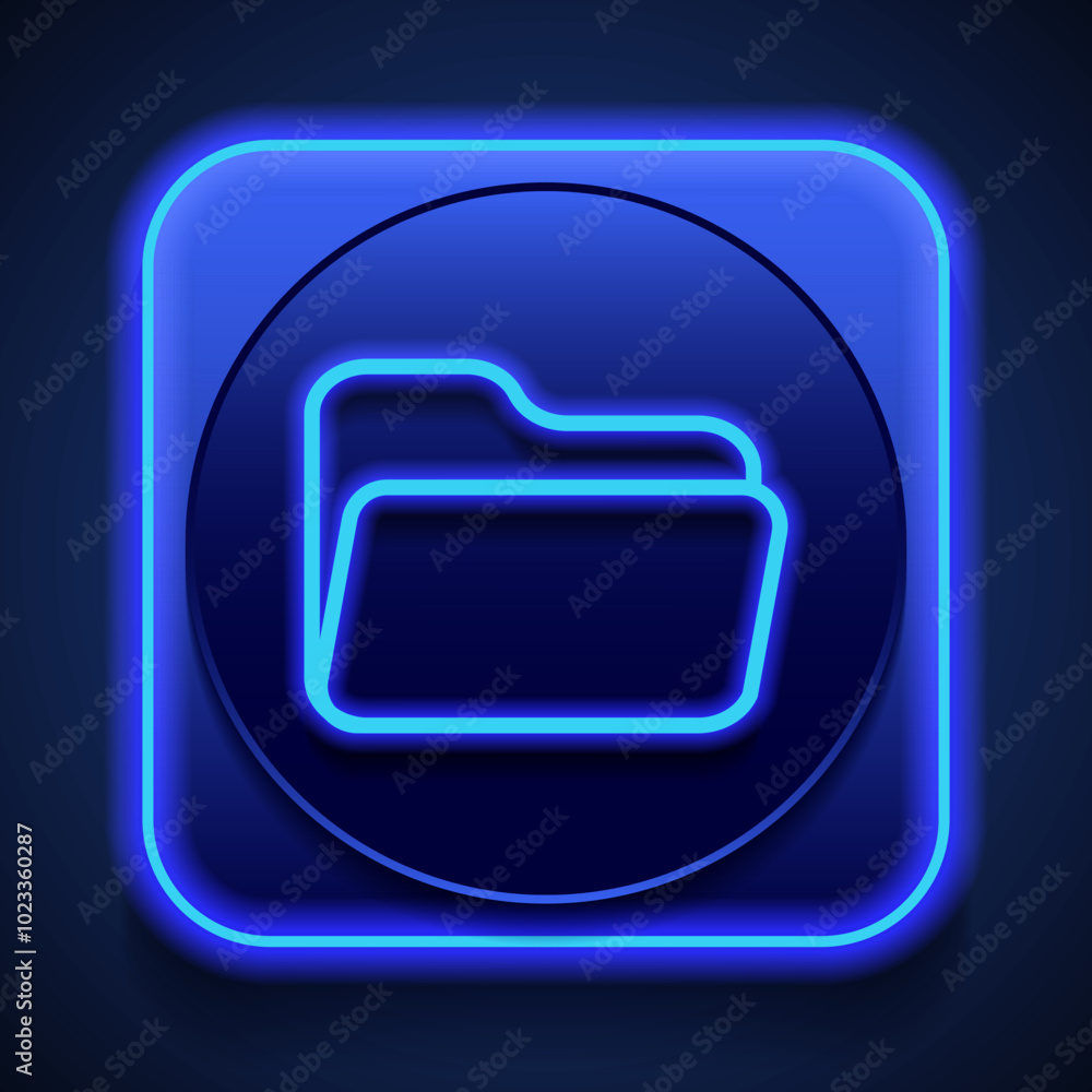 Poster documents folder simple icon vector. flat design. blue neon style on button. with shadow
