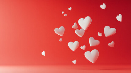 Red background with large white hearts gently falling down