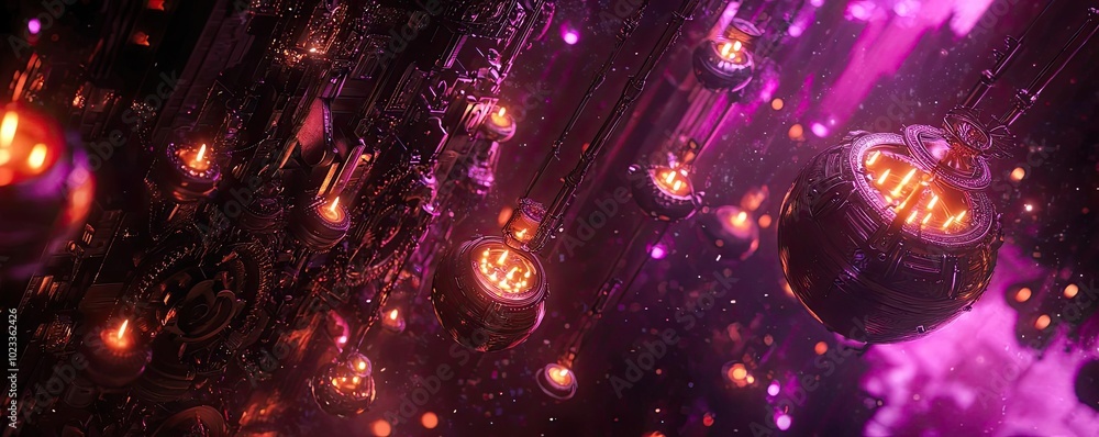 Poster a mesmerizing abstract scene with glowing orbs and vibrant colors, creating an otherworldly atmosphe