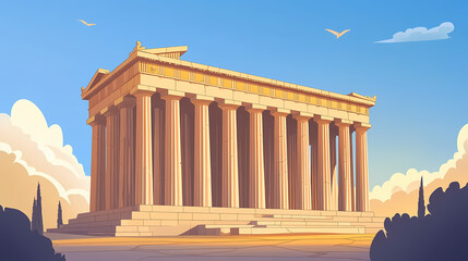 Obraz premium The parthenon is a large, ancient greek temple with columns. Ancient Greek Temple. Illustration