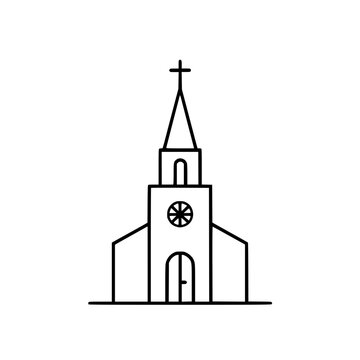 recommend clip art: Minimalist black and white line drawing of a traditional church with a steeple and cross.