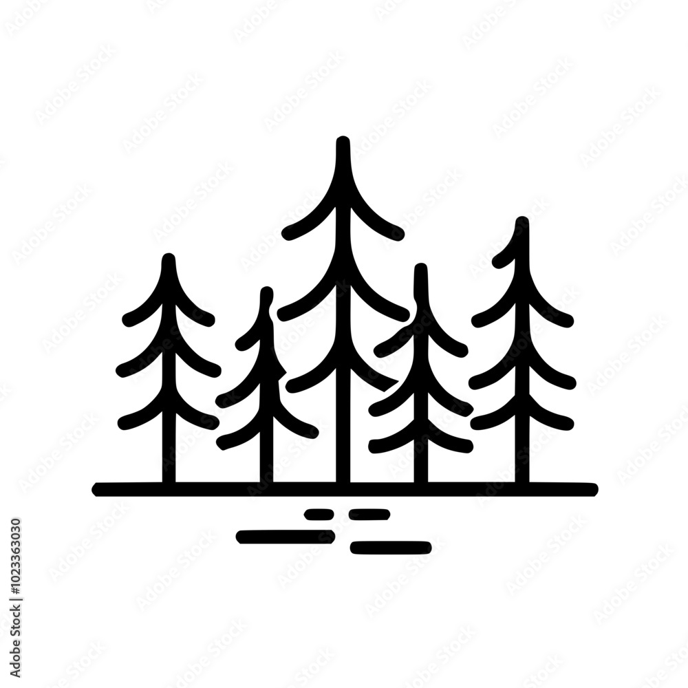Canvas Prints minimalist illustration of a pine tree forest in simple black lines on a white background.