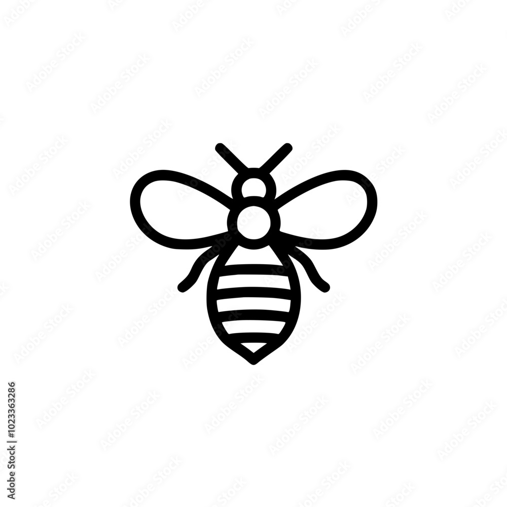 Poster minimalist black and white bee icon with simplistic lines and clear outline on a plain background.