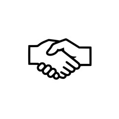 Fototapeta premium Black and white line drawing of two hands shaking, symbolizing agreement and partnership.