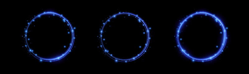 Neon magic circle.Futuristic light circle for background.Light frame.Vector.Magic portal.	