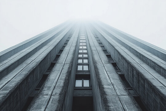Futuristic Dystopian Brutalist Skyscraper Design Showcasing Monolithic Concrete Structures and Stark Urban Aesthetic