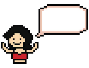 Cartoon cute pixel character face woman with chat blank decoration 8 bit female girl say speak discuss idea chat box cartoon pixel game png vector.