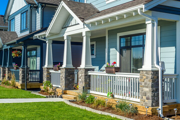 Entrance of luxury house with nice summer landscape at day time in Vancouver, Canada.