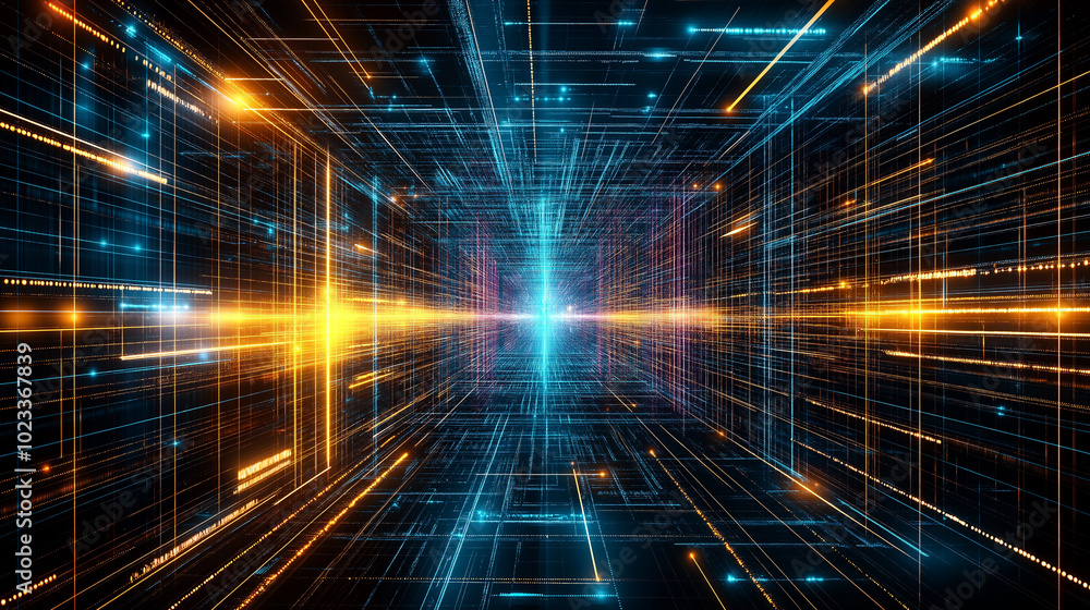 Poster a beauty futuristic abstract background in a high-tech style. shining lines and patterns resembling 