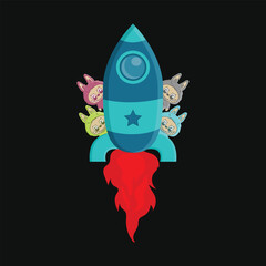 Vector illustration of a laaabuuubu doll behind a rocket