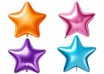 Set of star foil balloons on transparent white background