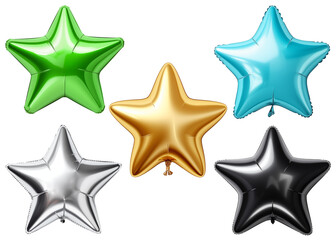 Set of star foil balloons on transparent white background