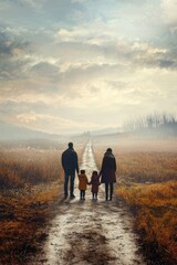 Family on the road. Generated by Ai.