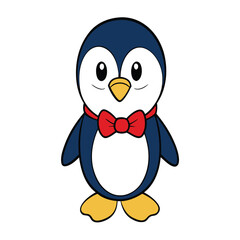 Cute Cartoon Penguin with Bow Tie Clipart.Penguin Clipart with Bow Tie Vector Design