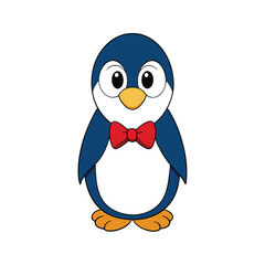 Cute Cartoon Penguin with Bow Tie Clipart.Penguin Clipart with Bow Tie Vector Design