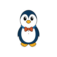 Cute Cartoon Penguin with Bow Tie Clipart.Penguin Clipart with Bow Tie Vector Design