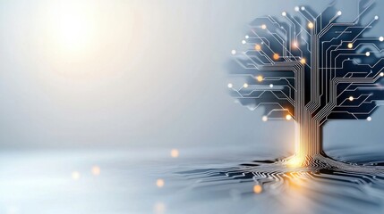 Futuristic tree made of glowing circuit board patterns