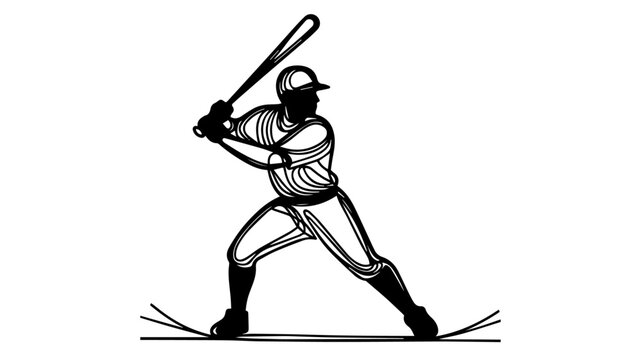 recommend clip art: black baseball player hitting line art vector
