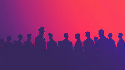Silhouettes of business people standing in front of a crowd, vector illustration with copy space on a dark background Generative AI