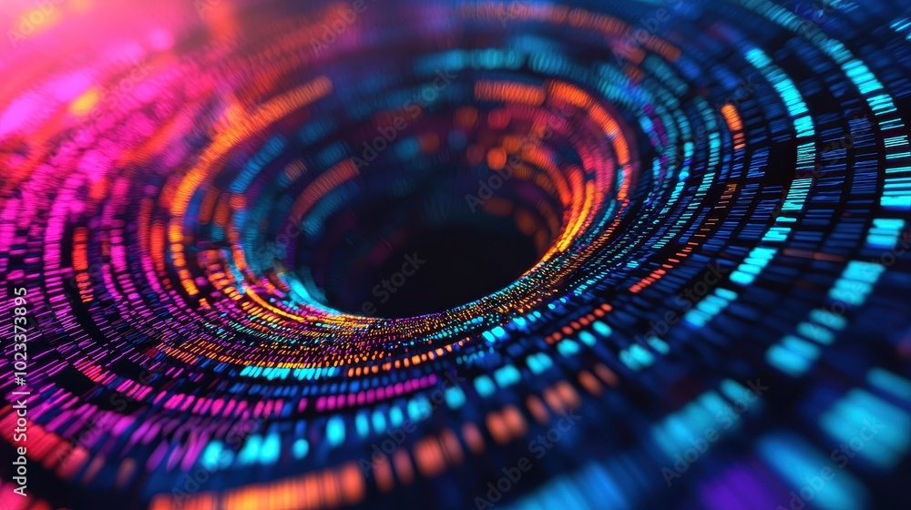 Poster a vibrant, swirling vortex of colorful digital data streams, representing the concept of information