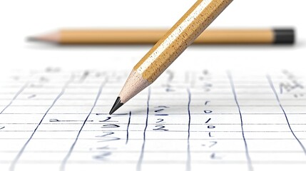 Pencil in midair sketching a complex mathematical equation on paper representing the creative process of learning problem solving and discovery through a 3D digital