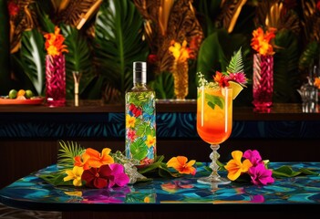 exploring stylish drink pairings enhanced vibrant backgrounds fun color, beverage, cocktail, whiskey, gin, rum, tequila, colorful, floral, vodka