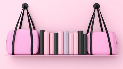 Student backpack hanging on a hook with school books notebooks and other academic supplies organized below all set and prepared for the upcoming class session