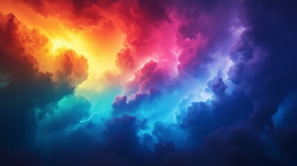 Colorful lightning background, colorful thunderstorm background, colorful stormy sky with dark clouds and bright lightning