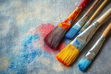 Fototapeta premium vibrant paintbrushes on canvas, a banner idea for showcasing art and creativity with room for text