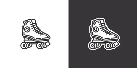 Retro roller skates on white and black background. Original vector illustration in vintage style.