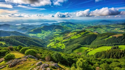 Green landscape of Galicia from a mountain top long shot