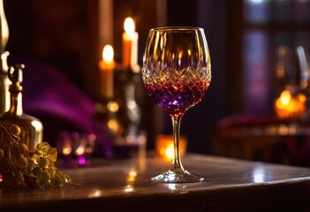 mesmerizing close capture wine glass reflecting light colors stunning visual experience, alcohol, aromatic, barware, beverage, champagne, clarity, crystal