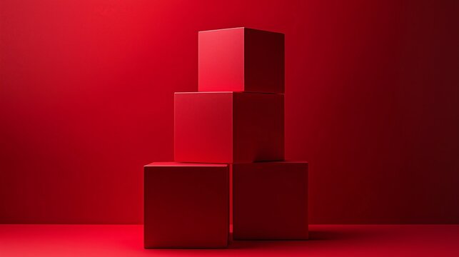 Red background, red cube pedestals stacked on top of each other