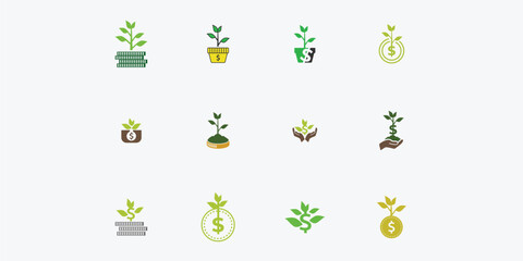 Set of Dollar sprout, Funding logo, Growing money symbol vector illustration