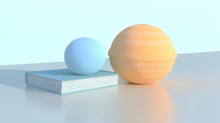 Detailed 3D of a solar system model placed on a school desk surrounded by books notes and educational materials depicting an astronomy lesson or classroom setting