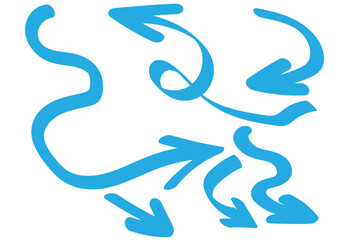 Set of black hand drawn arrows isolated on white. Vector illustration. Hand drawn doodle sketch style. Decoration for web design