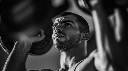 Focused athlete lifting weights in a gym during strength training session