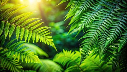 Green leaves background of tropical rainforest fern macro