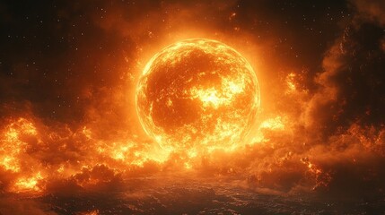 Obraz premium Burning Planet Artwork High-Quality Digital Space Art