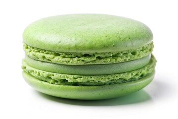 Green macaron isolated on white background with shadow