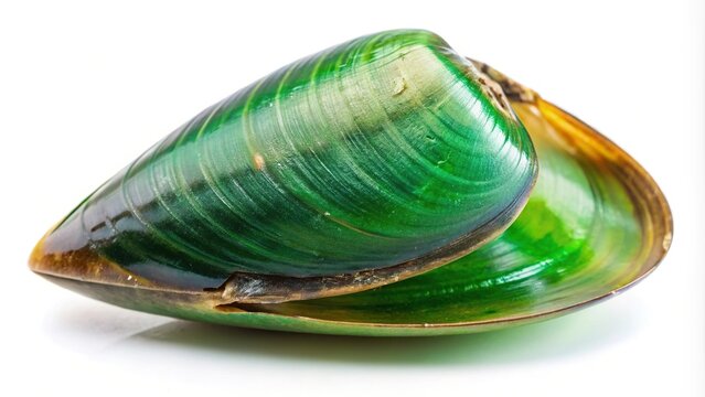 Green mussel shell isolated on white background
