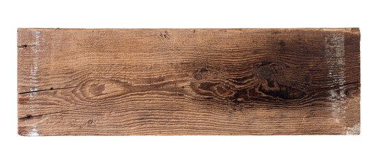 Empty wooden sign board isolated on white background. Old plank wood. Used for montage to add text