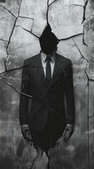 Cracked Mirror Reflection of a Politician in a Suit