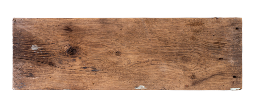 Empty wooden sign board isolated on white background. Old plank wood. Used for montage to add text