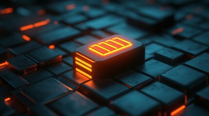 A battery is lit up in a dark room