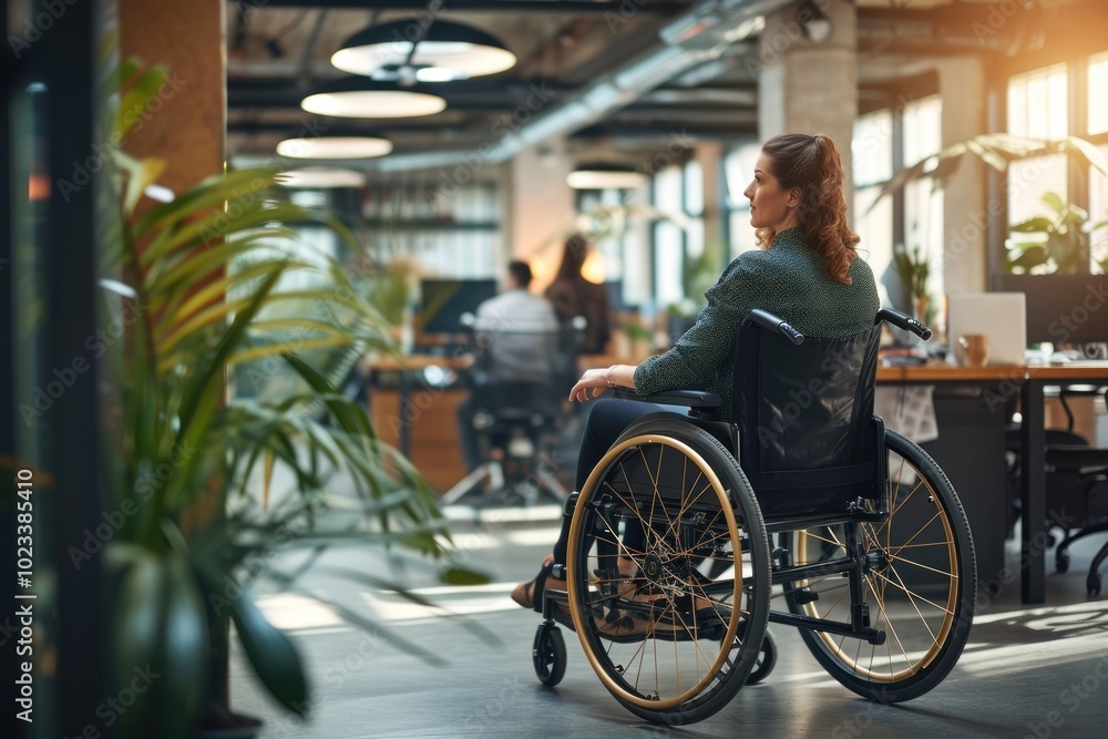 Poster Woman in wheelchair adult architecture electronics.