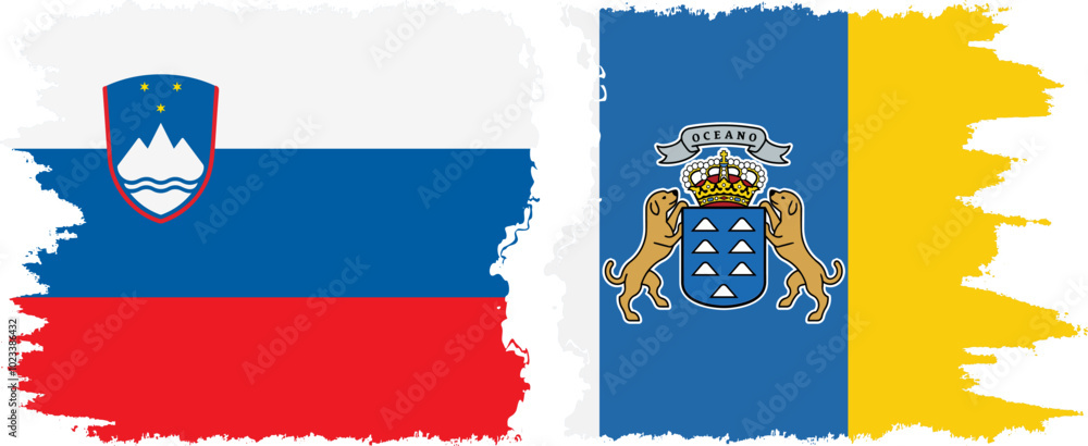 Wall mural Canary Islands and Slovenia grunge flags connection, vector