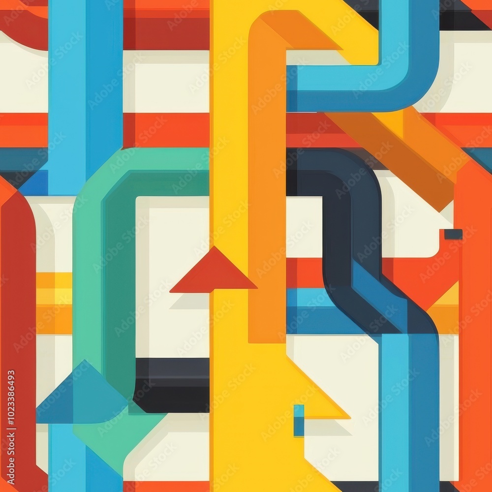 Poster clean minimalist digital flow design with circuits, seamless pattern