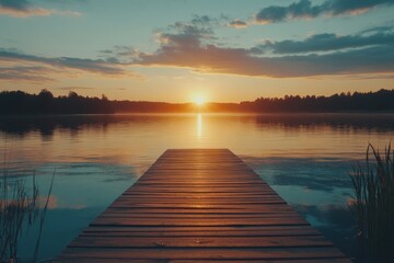 Fototapeta premium Serene Sunset Over Calm Waters at Dusk